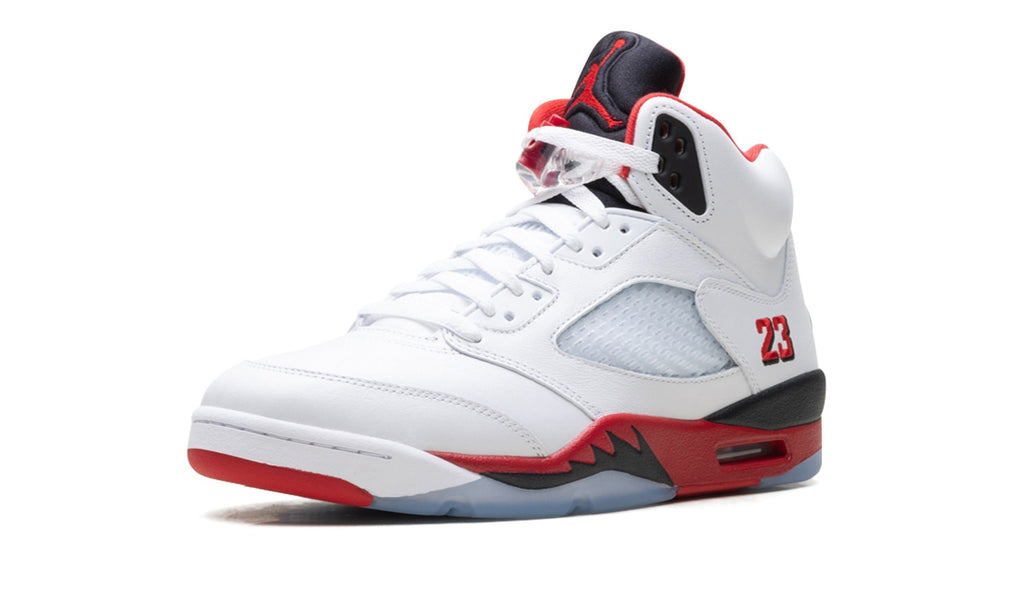 Air Jordan 5 Sneakers – White, Red & Black
