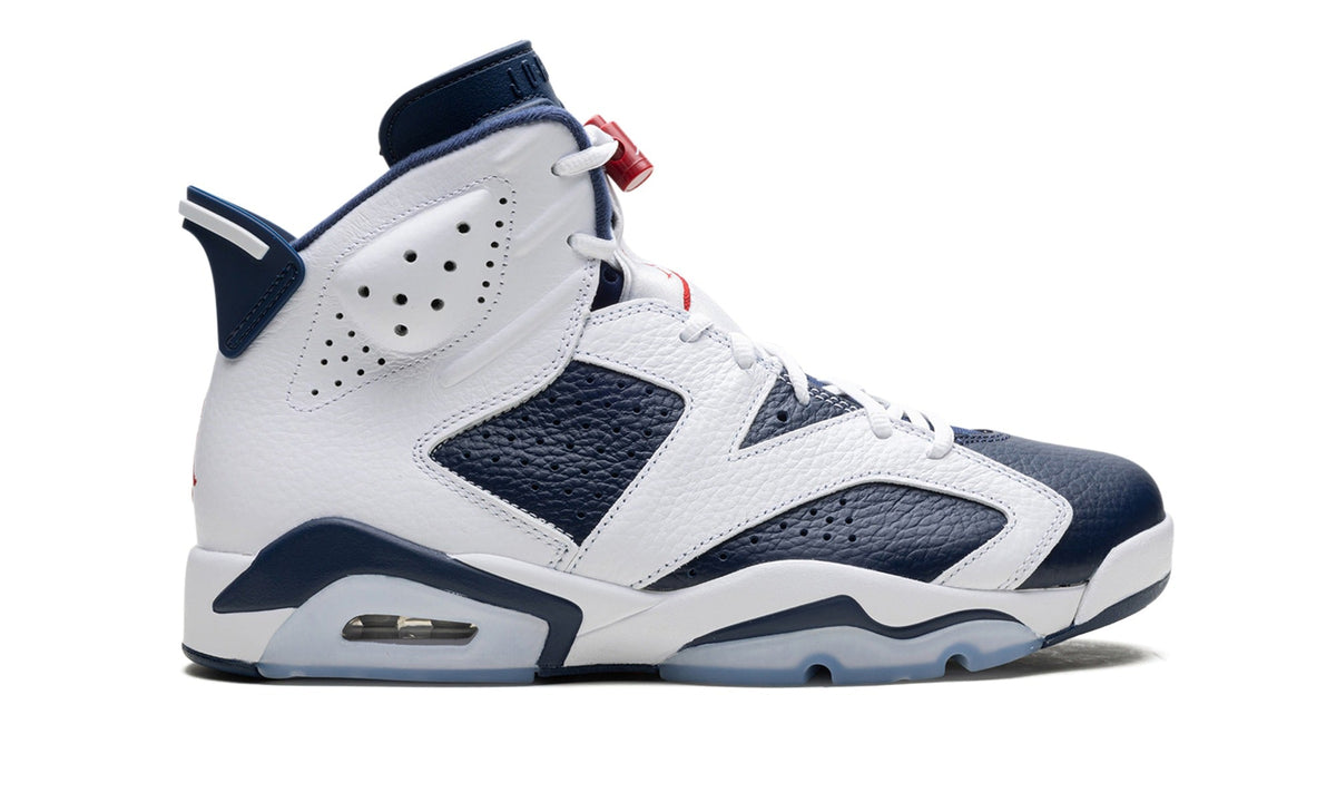 Jordan White & Navy High-Top Sneakers with Red Accents