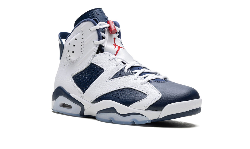 Jordan White & Navy High-Top Sneakers with Red Accents