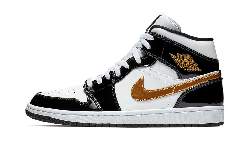 Air Jordan 1 Mid Sneakers – White, Black & Metallic Gold